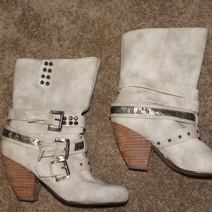 Cream buckled booties